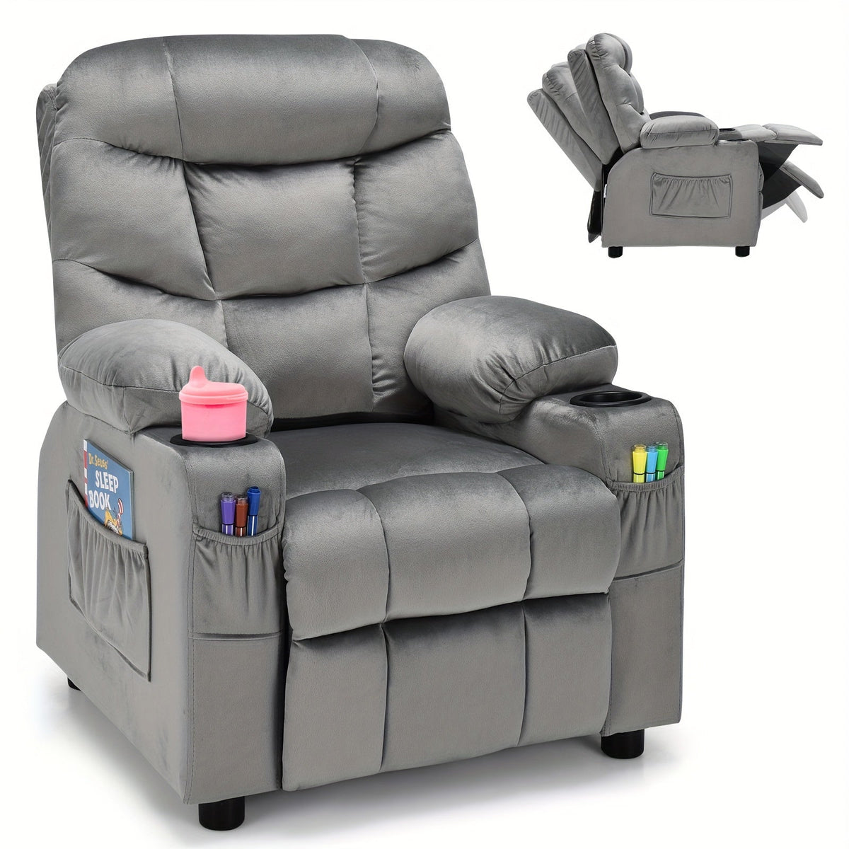 Kids Recliner Chair shown in the Gray option