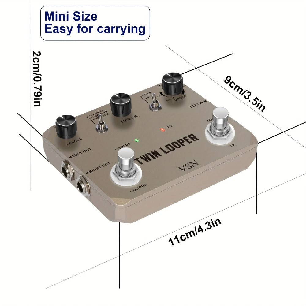 VSN Twin Looper Guitar Pedal, 11 Modes, Stereo I/O and 10-Minute Loop detail image