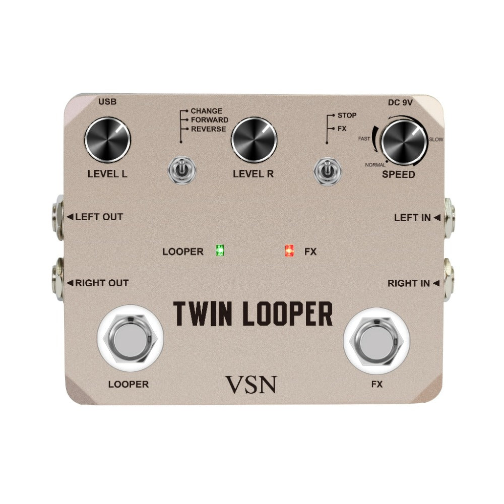 VSN Twin Looper Guitar Pedal, 11 Modes, Stereo I/O and 10-Minute Loop detail image - detail view 3