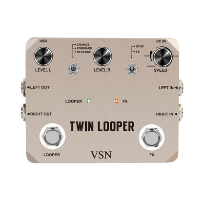 VSN Twin Looper Guitar Pedal, 11 Modes, Stereo I/O and 10-Minute Loop detail image - detail view 3