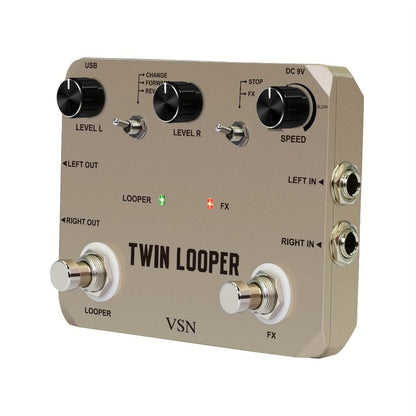 VSN Twin Looper Guitar Pedal, 11 Modes, Stereo I/O and 10-Minute Loop detail image - detail view 4