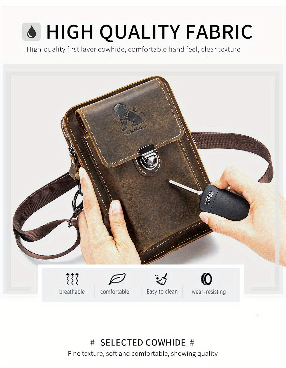 Waist Bag – Genuine Leather, Genuine Leather Waist Vintage Cowhide – detail view 15
