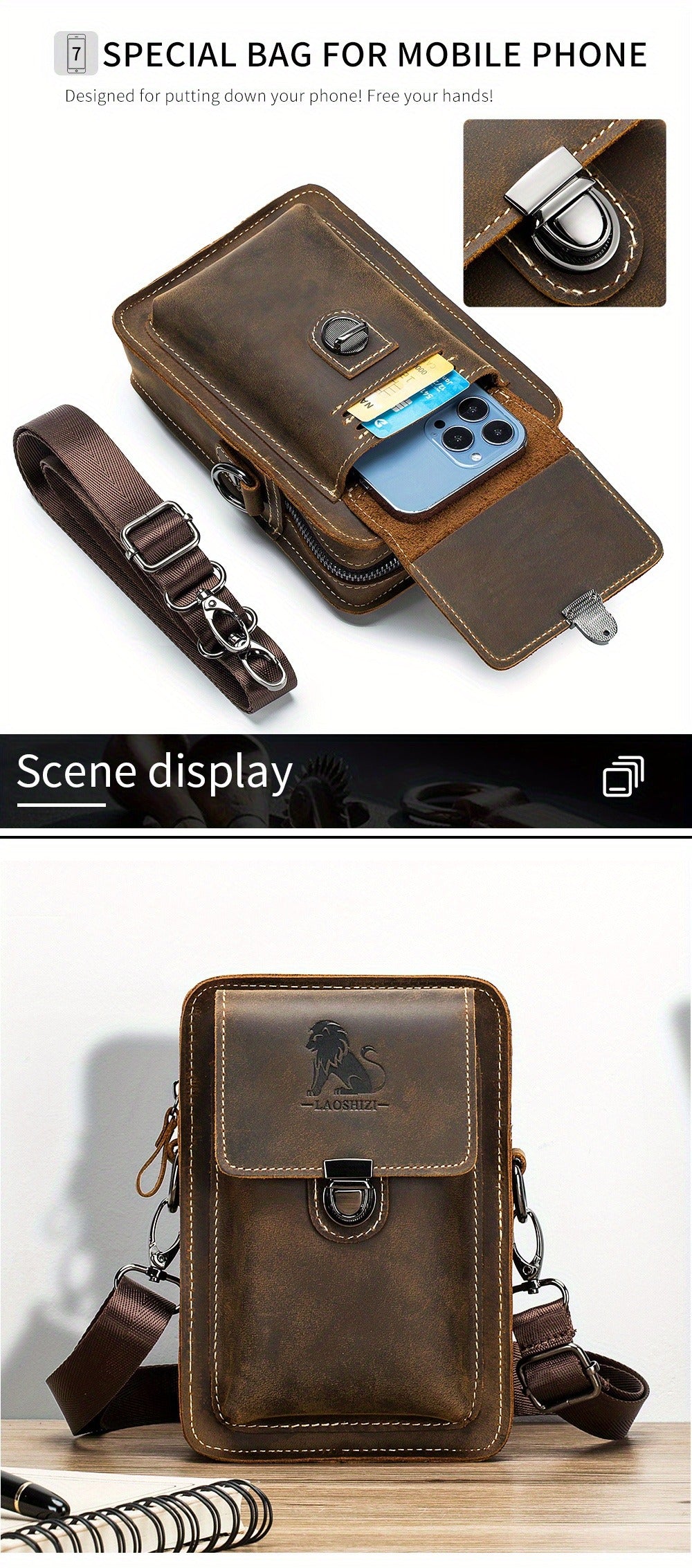 Waist Bag – Genuine Leather, Genuine Leather Waist Vintage Cowhide – detail view 18