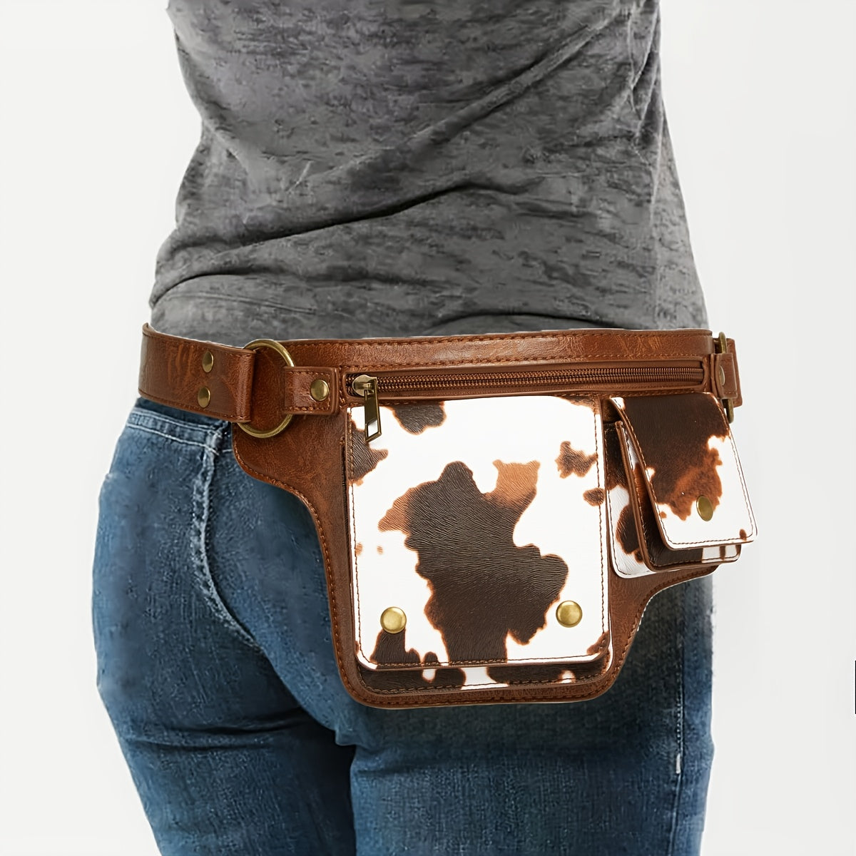 Waist Bag – Multi-Pocket, Cow Print Waist Chest Adjustable – detail view 22