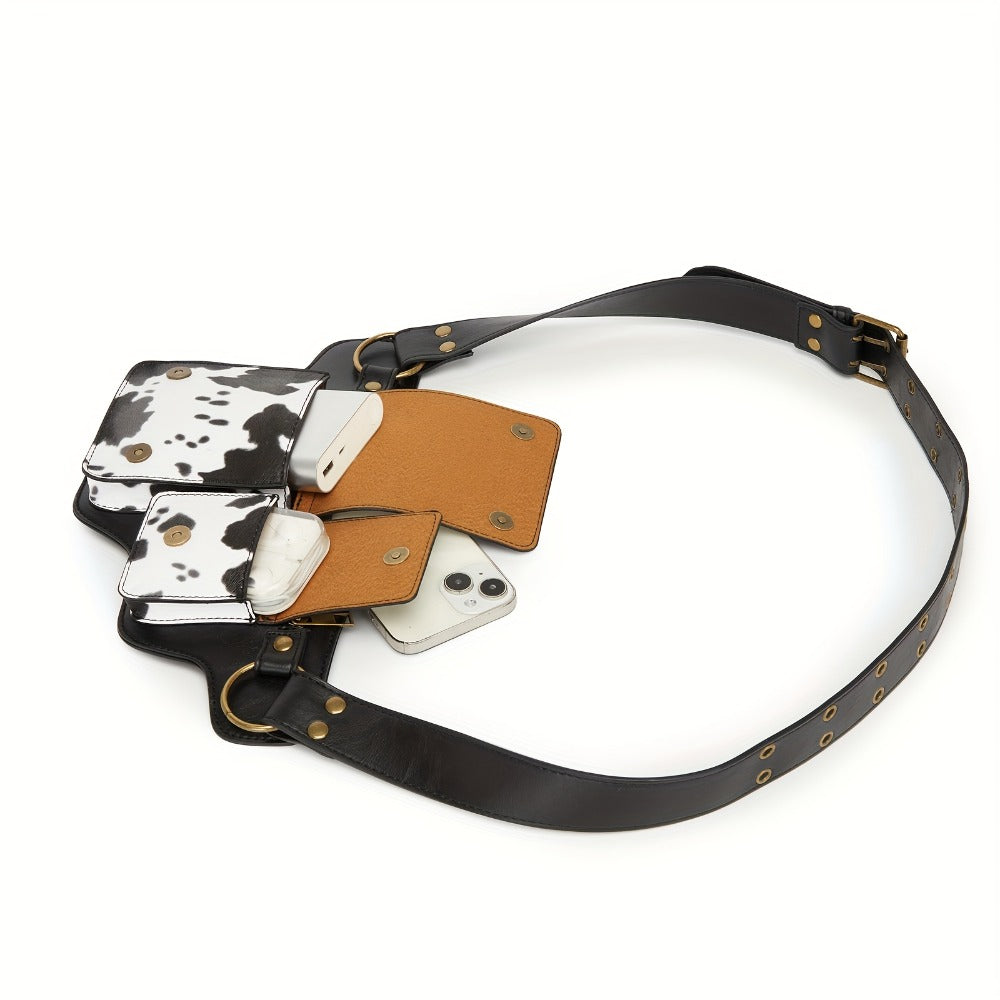 Waist Bag – Multi-Pocket, Cow Print Waist Chest Adjustable – detail view 5