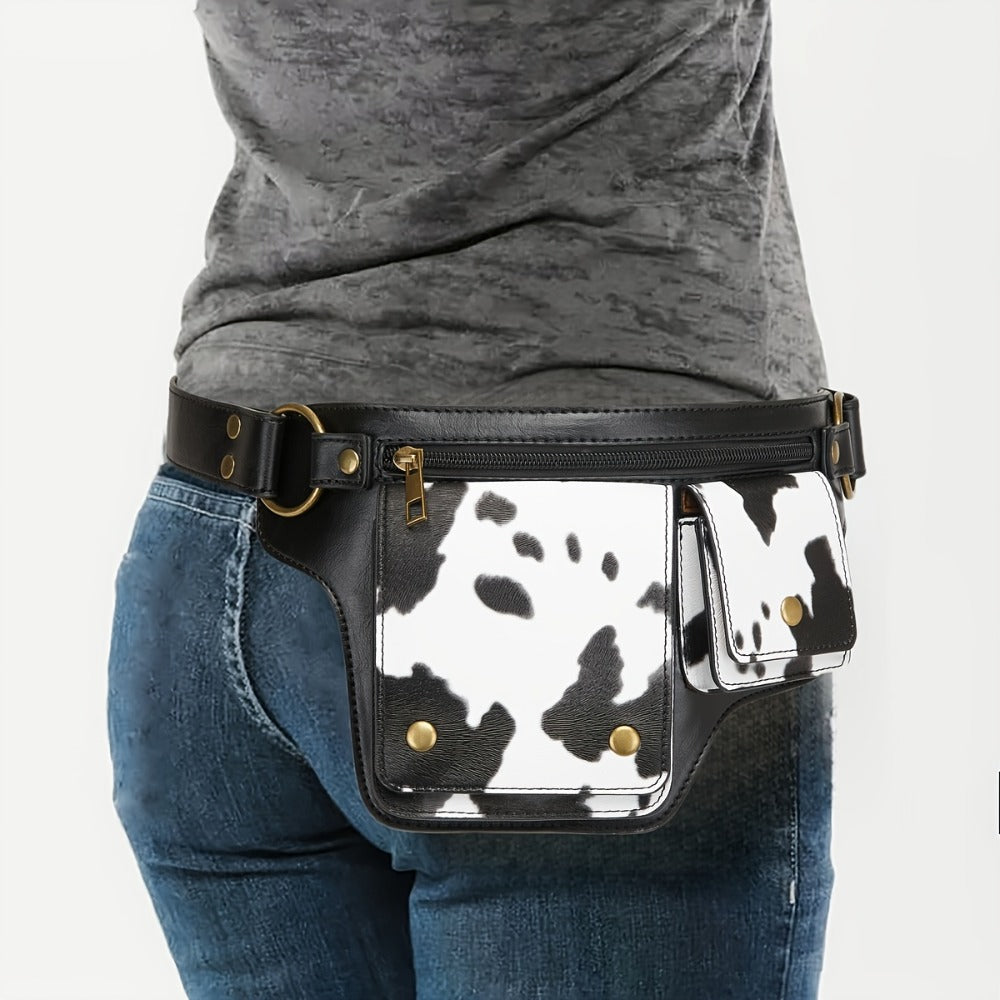 Waist Bag – Multi-Pocket, Cow Print Waist Chest Adjustable – detail view 6
