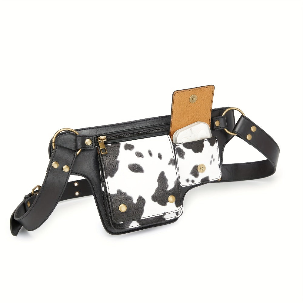 Waist Bag – Multi-Pocket, Cow Print Waist Chest Adjustable – detail view 7