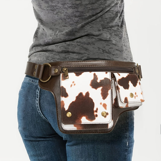 Waist Bag – Multi-Pocket, Cow Print Waist Chest Adjustable – front view