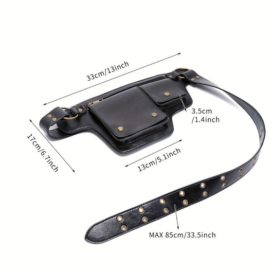 Waist Bag – Multi-Pocket, Leather Waist Metal Buckle Multi – alternate view