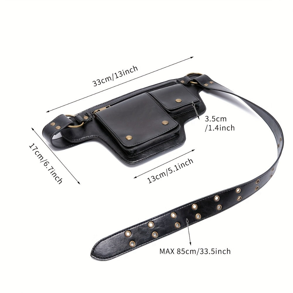 Waist Bag – Multi-Pocket, Leather Waist Metal Buckle Multi – alternate view