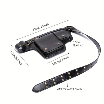 Waist Bag – Multi-Pocket, Leather Waist Metal Buckle Multi – alternate view