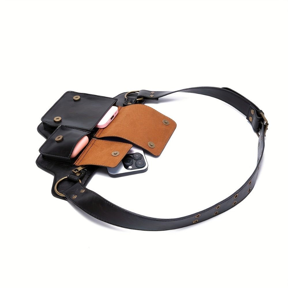 Waist Bag – Multi-Pocket, Leather Waist Metal Buckle Multi – detail view 8