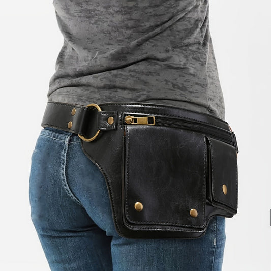 Waist Bag – Multi-Pocket, Leather Waist Metal Buckle Multi – front view