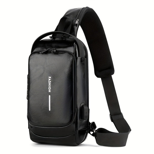 Waist Bag – PU Leather, USB Charging, Large Capacity – front view