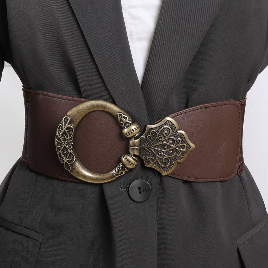 Waist Belt - Wide for Women - Retro Rivet Splicing Hollow Metal Corset , European - product detail view 9