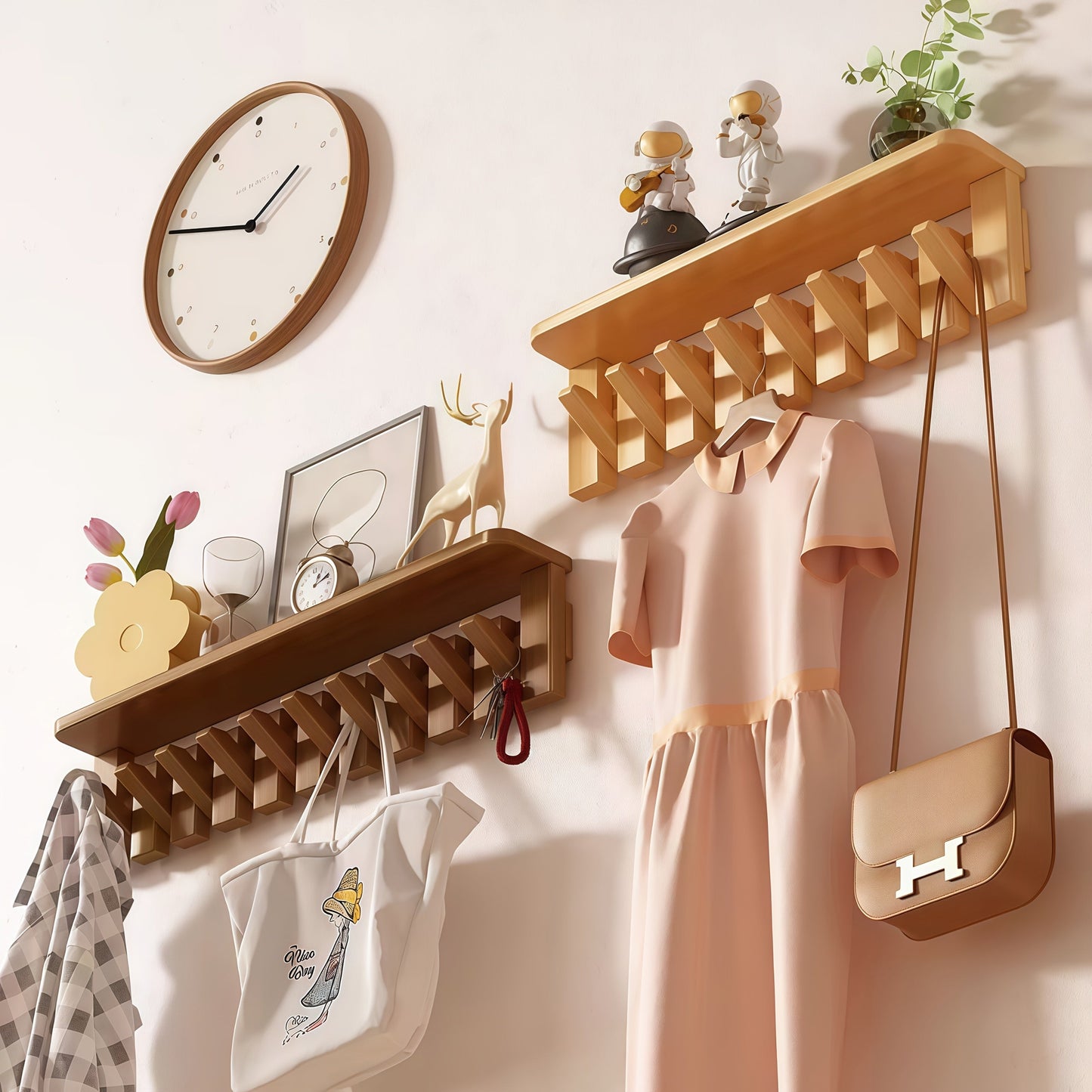 Wall-Mounted Foldable Coat Rack, Entryway Hall Tree for Organized Everyday Storage detail image - detail view 7