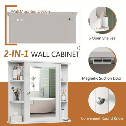 Wall-Mounted Medicine Cabinet with Open Shelves for Bathroom detail image - detail view 4