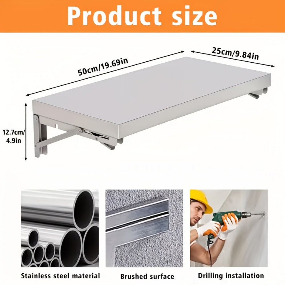 Wall-Mounted Metal Folding Table, Foldable Card Table for Bathroom detail image - detail view 3