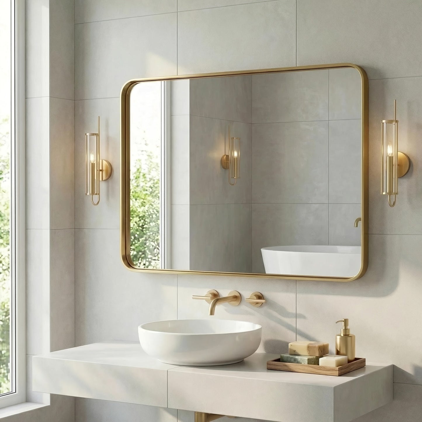Wall Mirror shown in the 【Golden color】, 14.17inch*14.17inch option
