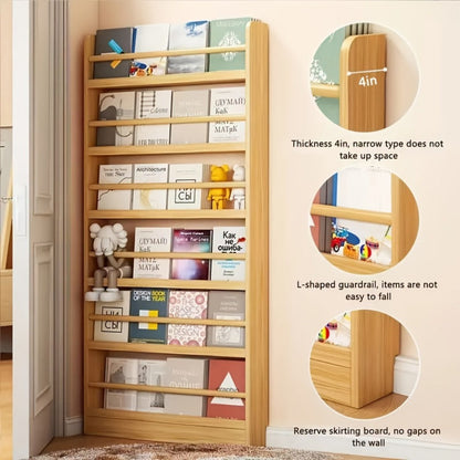 Wall-Mounted Narrow Bookshelf with Solid Wood Construction for Organized Everyday Storage detail image - detail view 4