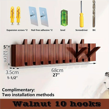 Wall-Mounted Solid Wood Coat Rack, Coat and Hat Organizer for Entryway detail image - detail view 11