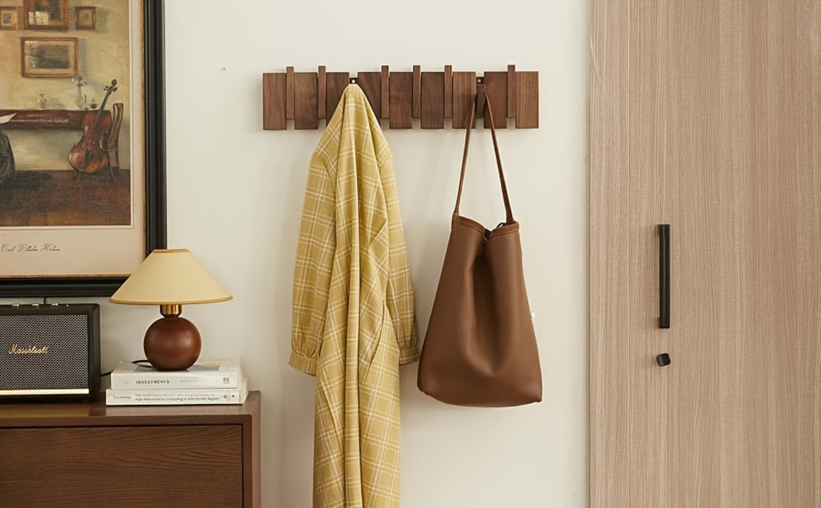 Wall-Mounted Solid Wood Coat Rack, Coat and Hat Organizer for Entryway detail image - detail view 14