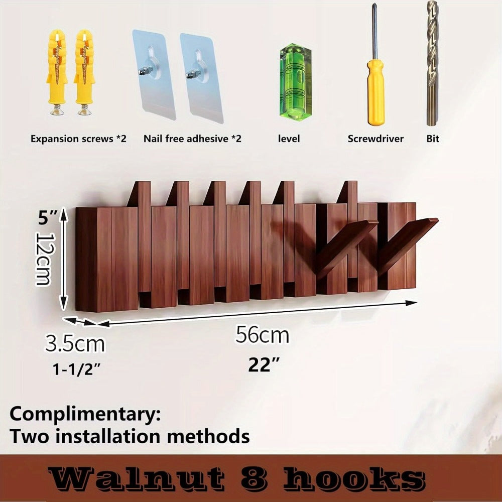 Wall-Mounted Solid Wood Coat Rack, Coat and Hat Organizer for Entryway detail image - detail view 5