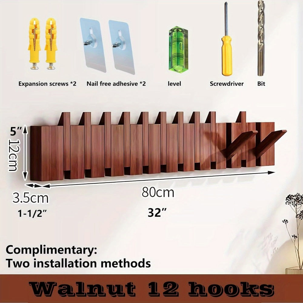 Wall-Mounted Solid Wood Coat Rack, Coat and Hat Organizer for Entryway detail image - detail view 7