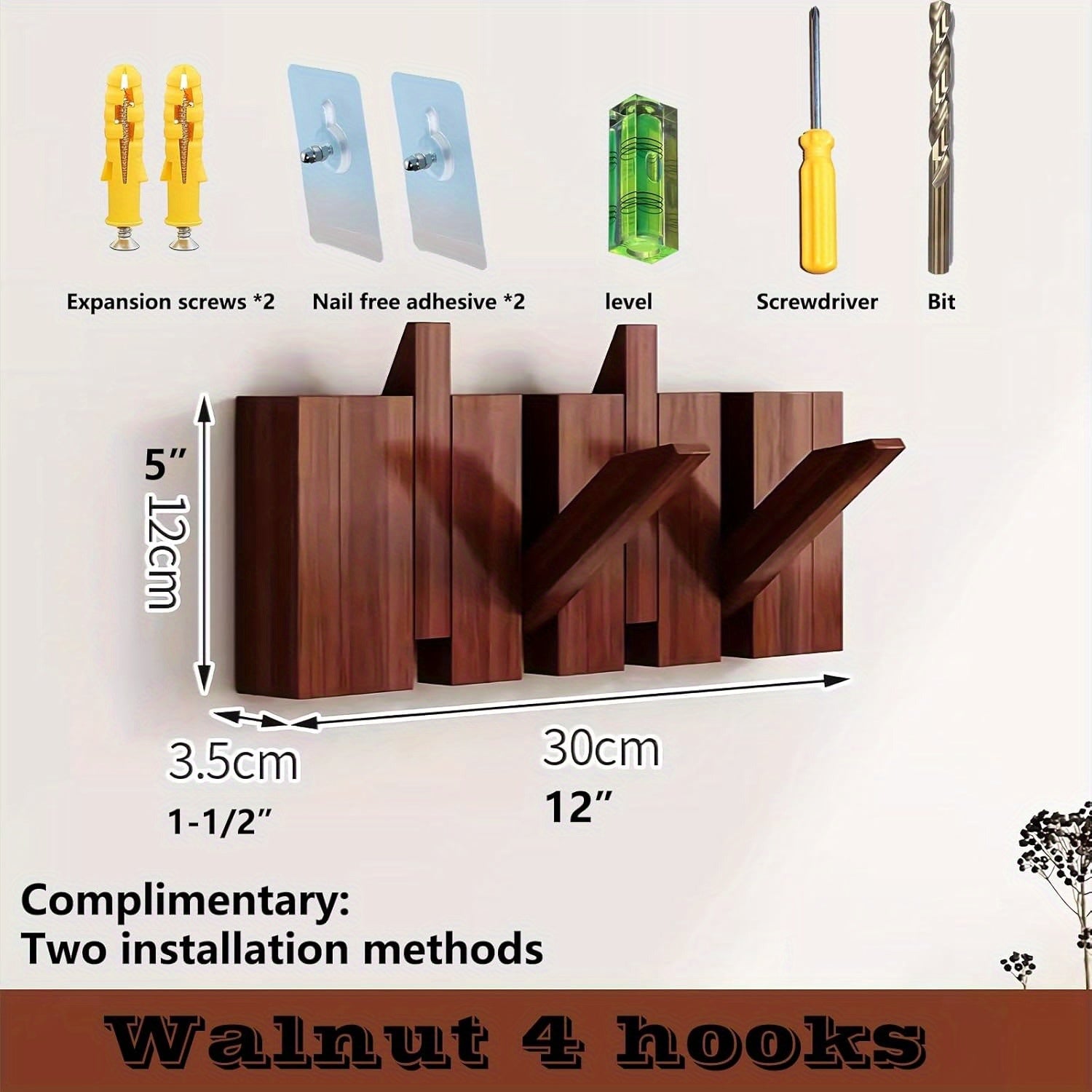 Coat Rack shown in the LED Walnut, 4 Hooks option