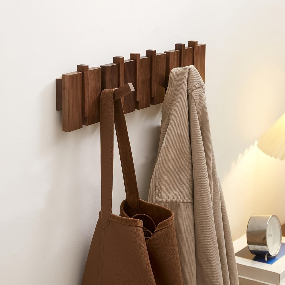 Coat Rack, Wall Mounted Walnut Wood Piano Key Design 4 6 8 10 12 Hooks - Solid Wood shown in the main product view