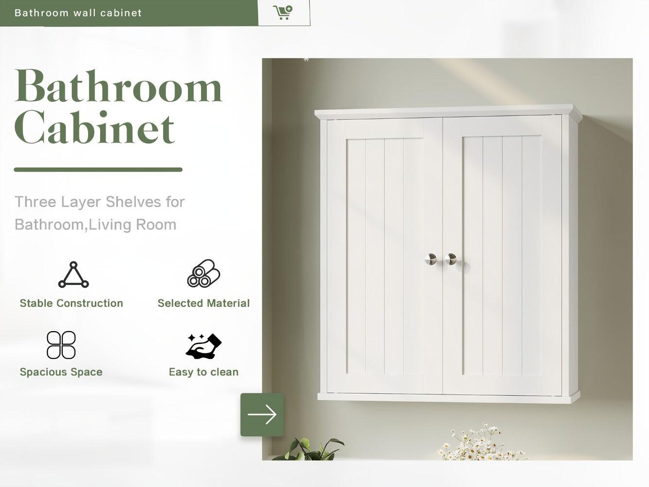 Wall-Mounted Wall Cabinet with Adjustable Shelves for Bathroom detail image - detail view 12