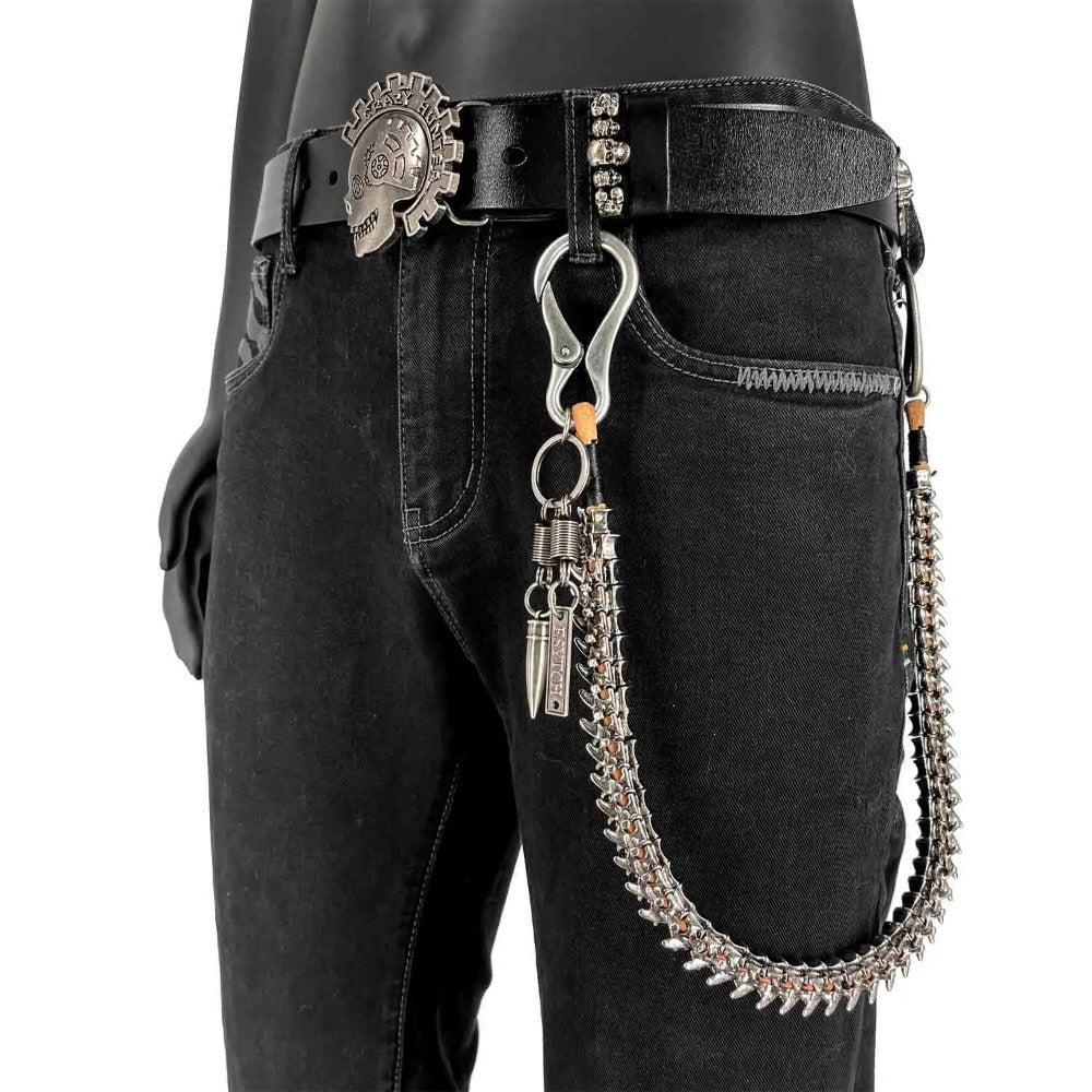Wallet Chain - Men Punk Biker Heavy Duty Keel 26 Inch High-Grade Alloy, Ancient Silver - product detail view 5