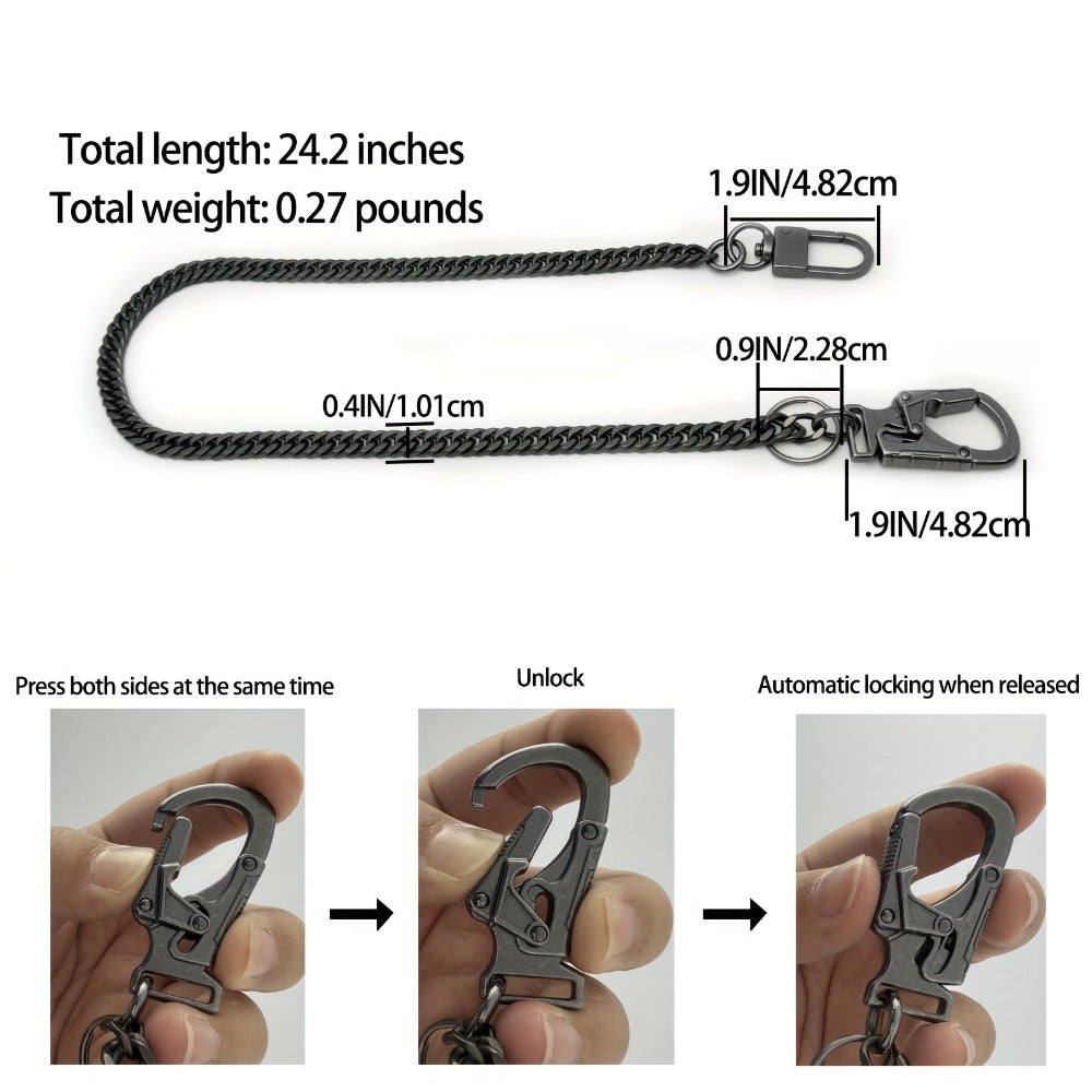 Wallet Chains & Pocket Chains - Chain Men Hip Hop Chain 25'' Dual-Button Lock Security Stainless Steel & - product detail
