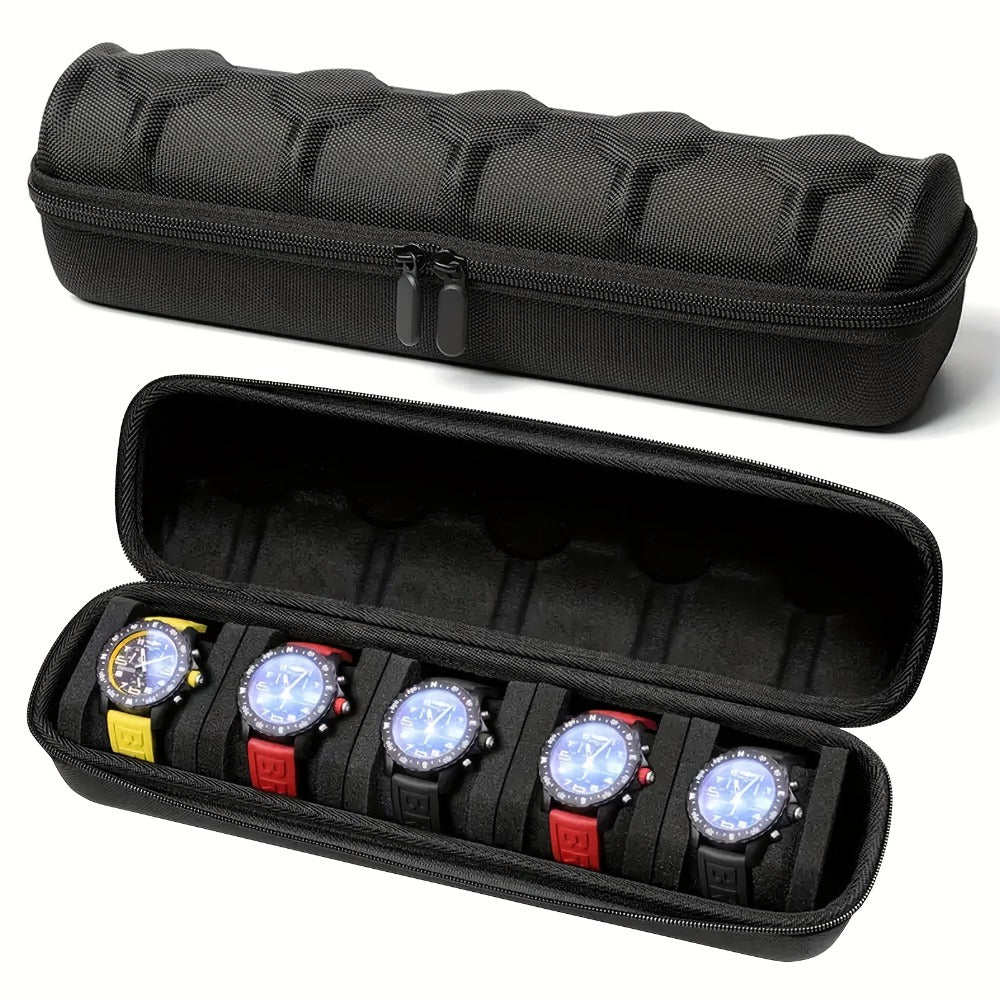 Watch Box - 5 Slot Travel Case Hardshell Organizer with Soft Foam Pillows & Carry - main product view