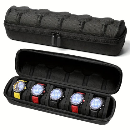 Watch Box - 5 Slot Travel Case Hardshell Organizer with Soft Foam Pillows & Carry - main product view
