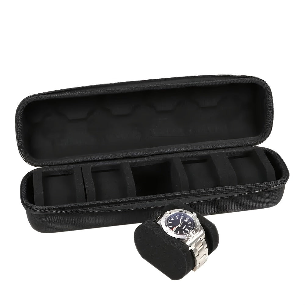 Watch Box - 5 Slot Travel Case Hardshell Organizer with Soft Foam Pillows & Carry - product detail view 5
