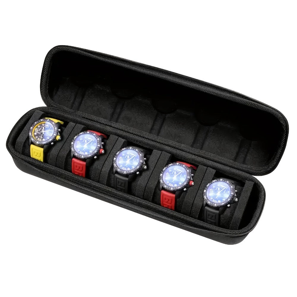 Watch Box - 5 Slot Travel Case Hardshell Organizer with Soft Foam Pillows & Carry - product detail view 6