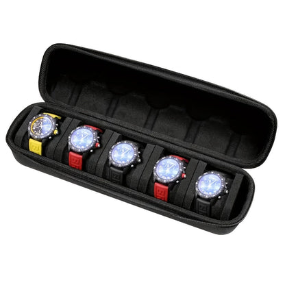 Watch Box - 5 Slot Travel Case Hardshell Organizer with Soft Foam Pillows & Carry - product detail view 6