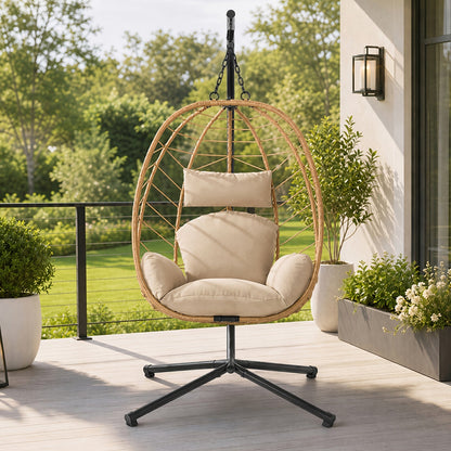 Egg Swing Chair shown in the Yellow+Khaki, Rattan option