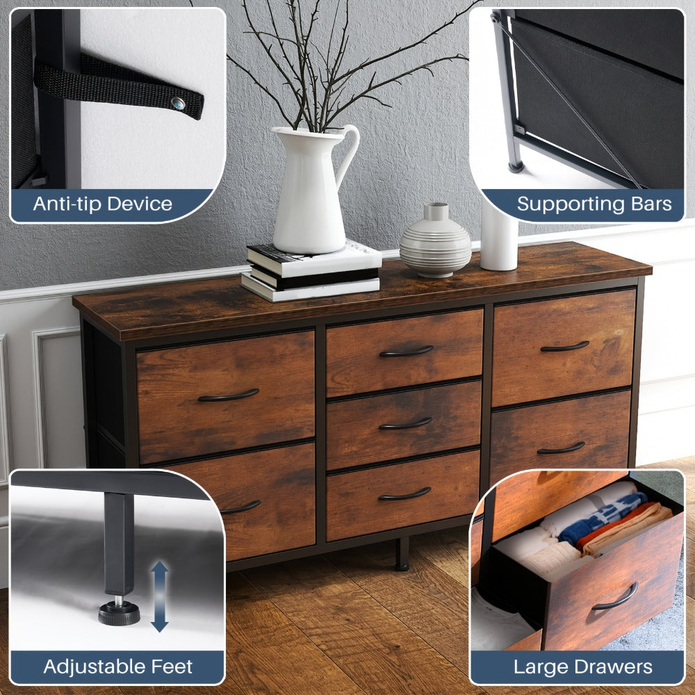 Wide Fabric Dresser, Drawer Storage Cabinet for Organized Everyday Storage in Bedroom detail image - detail view 10