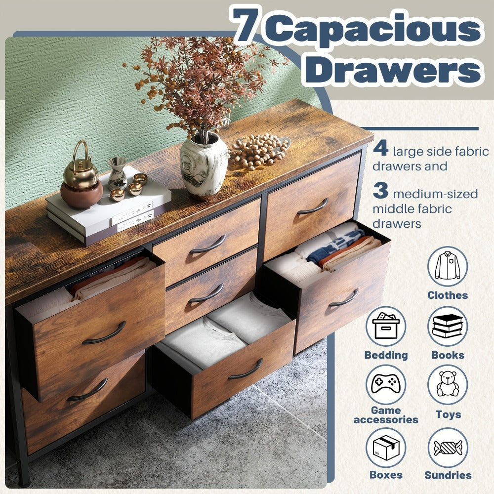 Wide Fabric Dresser, Drawer Storage Cabinet for Organized Everyday Storage in Bedroom detail image - detail view 12