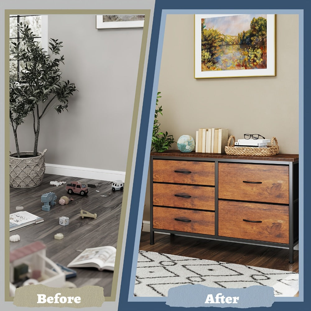 Wide Fabric Dresser, Drawer Storage Cabinet for Organized Everyday Storage in Bedroom detail image - detail view 14