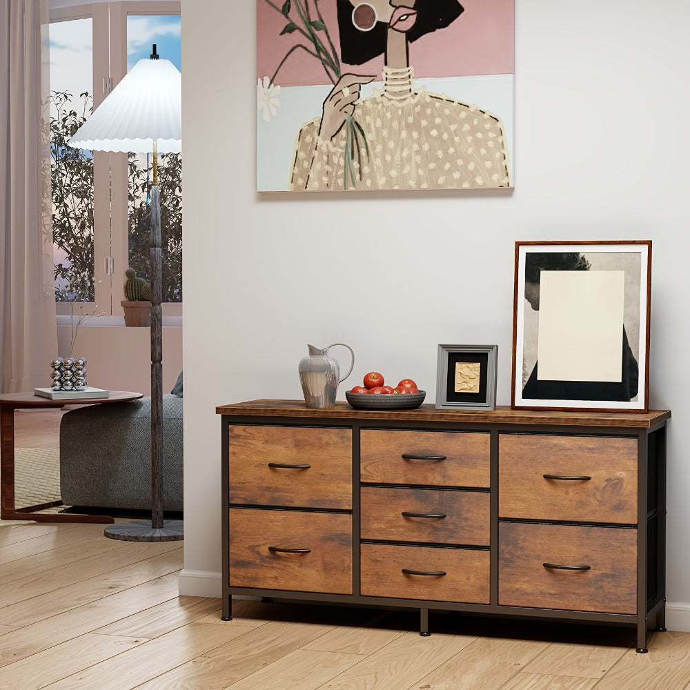 Wide Fabric Dresser, Drawer Storage Cabinet for Organized Everyday Storage in Bedroom detail image - detail view 16