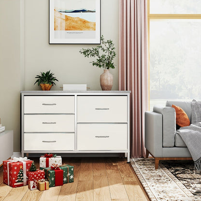 Wide Fabric Dresser, Drawer Storage Cabinet for Organized Everyday Storage in Bedroom detail image - detail view 21