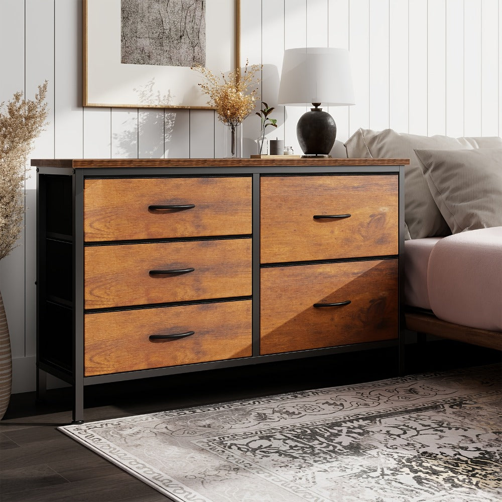 Wide Fabric Dresser, Drawer Storage Cabinet for Organized Everyday Storage in Bedroom detail image - detail view 5