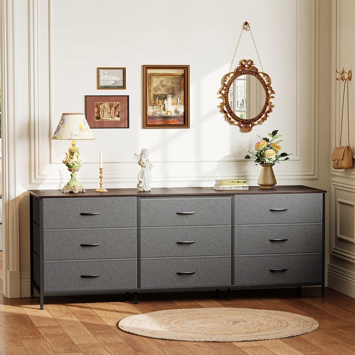 Dresser shown in the Gray, 9 Drawers option