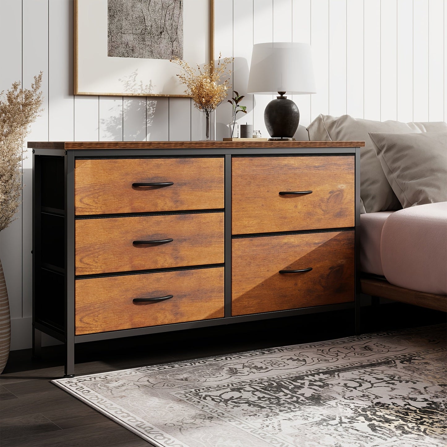 Dresser shown in the Rust, 5 Drawers option