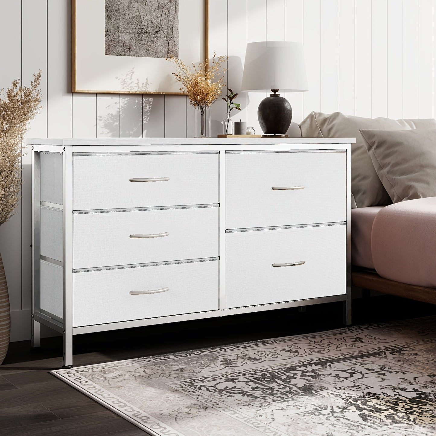 Dresser shown in the White, 5 Drawers option
