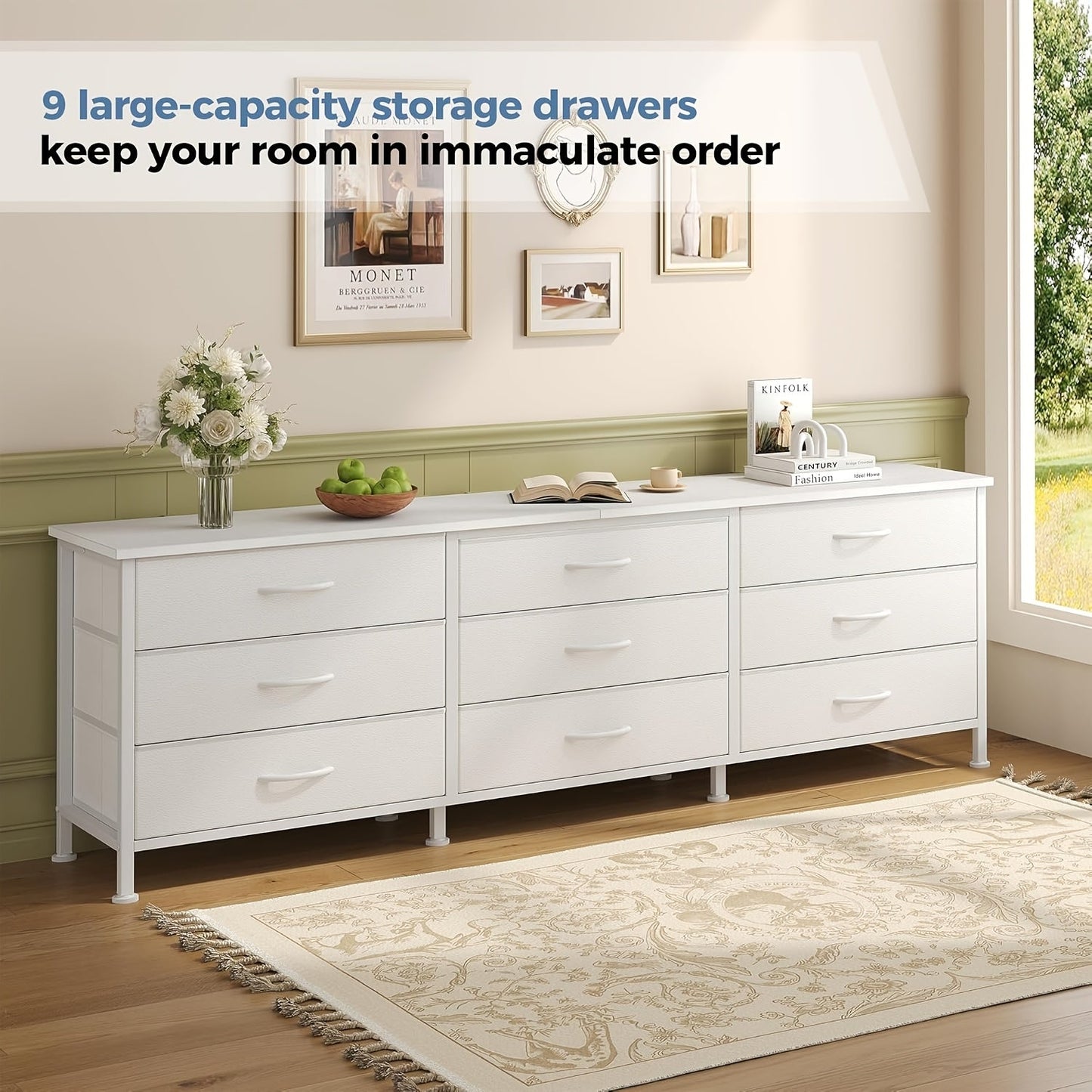 Dresser shown in the White, 9 Drawers option