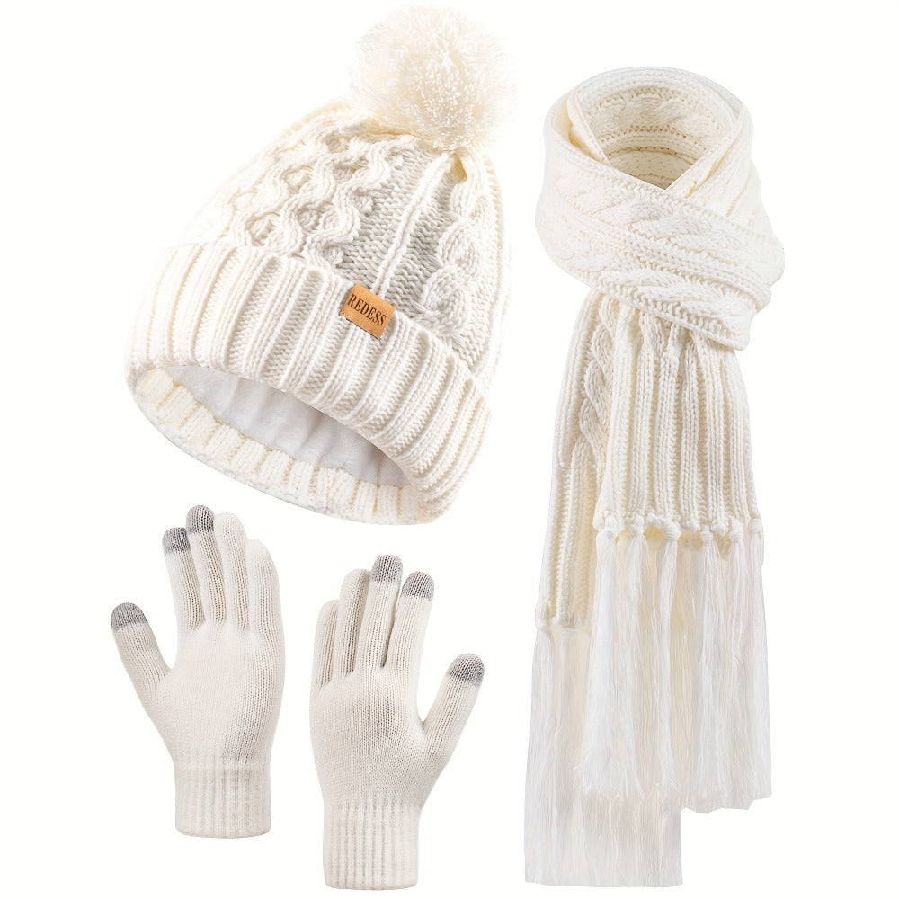 Winter Accessories Set - Hat Scarf Gloves for Women 3 Piece Warm Suede Touch Coordinated Cold - product detail view 5